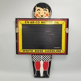 Rare En-Ar-Co Motor Oil/ White Rose Gasoline porcelain display sign- copyrighted 1917- excellent