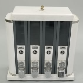White Age 4 compartment 1 cent coin operated vending machine- 19"H 18"W 8"D- working condition
