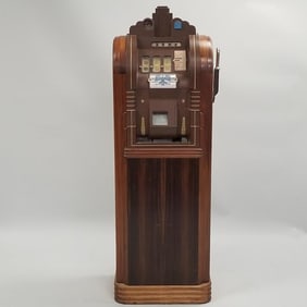 Vintage Mills Extraordinary 5 cent floor model Art Deco slot machine with eagle motif (not working,