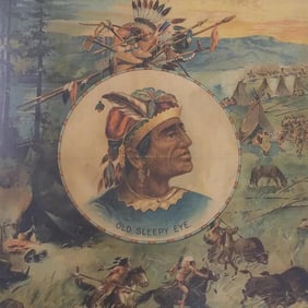 Old Sleepy Eye framed advertising flour textile- (creased) 25 1/4"H 26 1/4"W