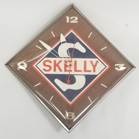 Skelly electric advertising clock- Pam Clock Co- 15 1/4"H 15 1/4"W
