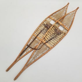 Pair antique Chestnut Canoe Co. snowshoes with bindings- 64"L