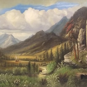 Large antique oil painting on canvas in ornate frame (some frame losses) 42"H 57"W