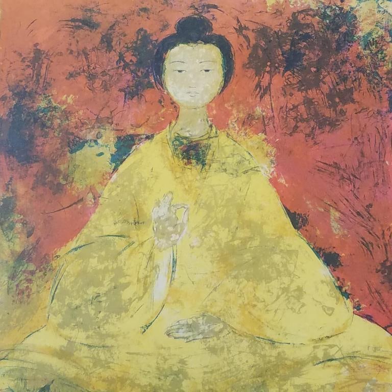 Vu Cao Dam color lithograph "The Blossoms" pencil signed & dated 1971(as seen- artwork slid down in (1 of 12)