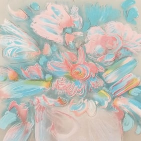 Peter Max lithograph pencil signed & numbered 94/200 "Flowers in Vase" 41"H 33 3/4"W OD framed