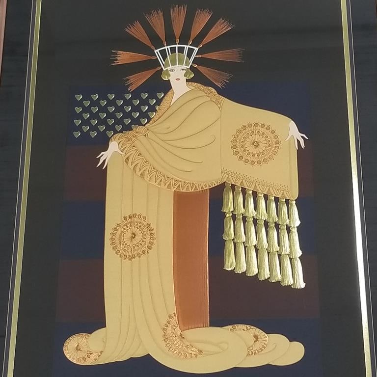 Erte ornately framed serigraph/ lithograph- Tassel Gown- pencil signed & numbered 94/300 (one corner (1 of 9)