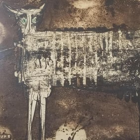 Malcom Myers lithograph pencil signed & numbered 12/25 "Bewitched Cow"- 35"H 43"W OD framed