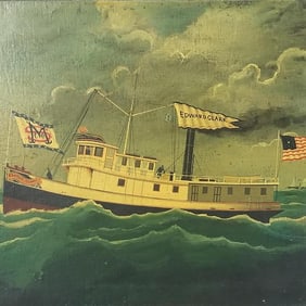 Oil painting on canvas- Edward Clark ship- unframed (as seen- repair) 16"H 20"W