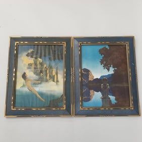 2 Maxfield Parrish prints in original frames: "Evening" & "The Dinky-Bird"- 18 3/4"H 14 3/4"W