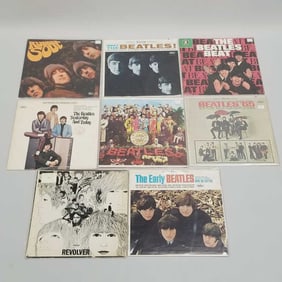 8 vintage Beatles record albums: Rubber Soul (Austria), Meet the Beatles!, The Beatles Beat, Sgt.