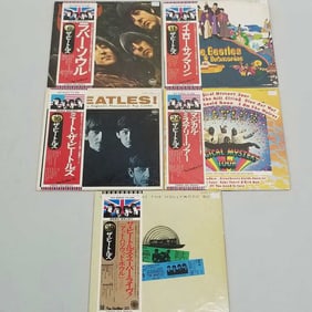 5 vintage Beatles record albums Japan press: Rubber Soul #6, Yellow Submarine #11, Meet the Beatles