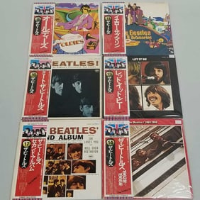 6 vintage Beatles record albums Japan Press: Oldies #8, Yellow Submarine #11, Let it Be #13,