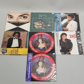 7 Michael Jackson record albums incl some Japan press: Black or White, Music & Me, Thriller, Bad,