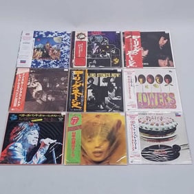 9 record albums some Japan press: 8 Rolling Stones (incl blue promo?) & 1 Led Zepplin