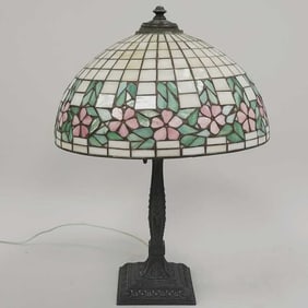 Unique leaded glass table lamp- 22 1/2"H 16"D