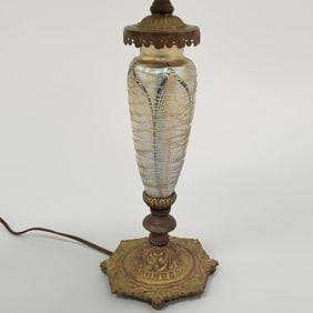 Durand threaded art glass lamp- 25"H overall, with shade