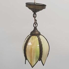Art Nouveau stained glass hanging pendant- 16"H overall