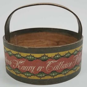Antique rosemaled bentwood wedding basket- dated 1848- 10"H 12 1/2"W