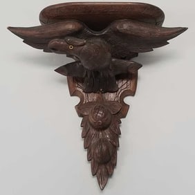 Antique 18"H American carved Folk Art eagle wall shelf with glass eye- 18"H 18W 8 3/4"D