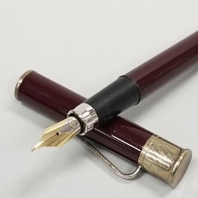George Jensen fountain pen sterling silver & burgundy lacquer with 18K gold nib with box- box 1
