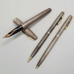 Sheaffer Imperial sterling silver 3 piece pen/ pencil set incl 14K gold nib with case- 1"H 6 1/2"W 2