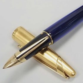 Waterman Edson Sapphire Blue fountain pen with 18K gold nib with case- box, accessories (blue case