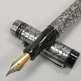 Laban silver fountain pen with iridium nib, wood case & box- box- 1 1/2"H 10"W 5 1/4"D