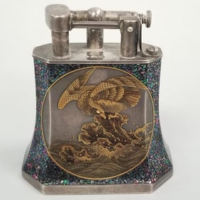 Antique Dunhill London sterling silver Namiki lacquer lighter with eagle & ship motif- patent