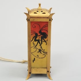 DeVilbiss Art Deco glass & brass perfume lamp with fairy motif (cord as seen) 6 1/4"H 2 1/4"W