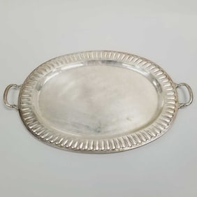 Large Mexico 52 troy oz - 925 sterling silver handled tray with fluted edge (etched I.D. number on