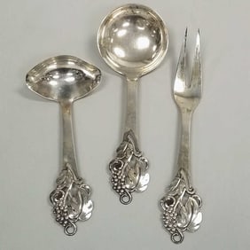 3 pieces Cohr marked vintage Danish sterling ladle, spoon & fork- 6 troy oz total- 8 1/2"L longest
