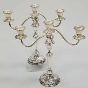 Pair Wallace sterling weighted candelabra- 14"H 14"W