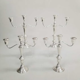 4 sterling silver weighted convertible candelabra: 2 Wallace Empire- 12 1/4"H 11"W & 2 Reed &