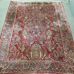 Large antique sarouk area rug (as seen- dryness, edge tears) 9' x 12'
