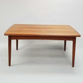 Danish Teak dining table (Harry Ostergaard ?) with pull-out leaves- 28 1/2"H 60"W 42"D closed; 28