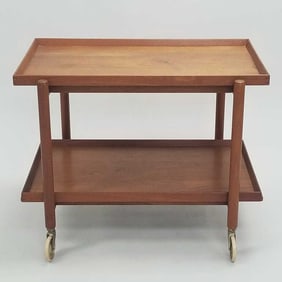 Poul Hundevad Danish teak tea cart (bottom shelf can be placed on top for larger serving area) 23
