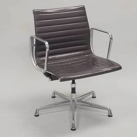 Herman Miller Eames Aluminum Group low back arm chair- labeled EA 334 with deep purple leather (not