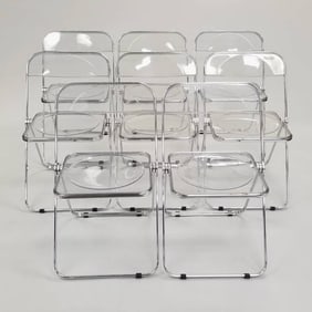 Set 8 Plia - Castelli Italy chrome & lucite folding chairs- 35" x 18 1/2" x 2"