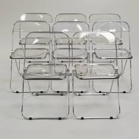 Set 8 Plia - Castelli Italy chrome & lucite folding chairs- 35" x 18 1/2" x 2"