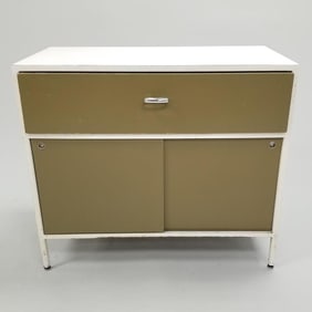 Herman Miller steel frame cabinet with drawer & sliding doors (some as seen) 29 1/2"H 33 1/2"W 18"D