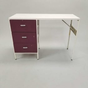 Herman Miller steel frame desk with 3 drawers (as seen- repainted, etc) 29 1/2"H 33 1/2"W 18"D