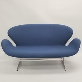 Arne Jacobsen for Fritz Hansen swan settee (not labeled)  25"H 57"W 30"D