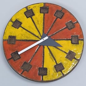 George Nelson Bitossi Meridian ceramic wall clock with original paper label on reverse- 14"D 2 3/4"D