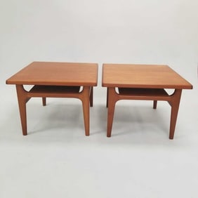 Pair Danish teak end tables- stamped Niels Bach- model 63D 881- 20"H 27 1/4" 27 1/4"