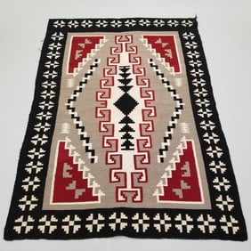 Navajo rug- Ganado- weaver Elsie Bia Ortegas, Gallop (as seen- some edge damage) 53" x 73"