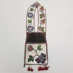 Antique Native American beaded bandolier bag- (as seen- some bead & fringe losses) 46"H 12 3/4"W