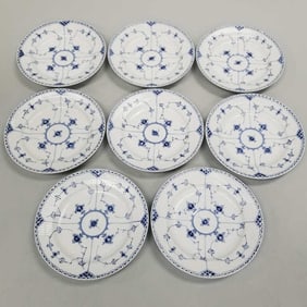 8 Royal Copenhagen Blue Fluted Half Lace 10" plates