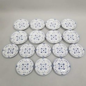 16 Royal Copenhagen Blue Fluted Half Lace plates- 8- 8 3/4"D; 8- 7 1/2"D