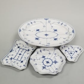4 Royal Copenhagen Blue Fluted Half Lace trays & platter- 16"L 12 1/2"W largest