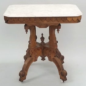 Victorian marble top lamp table- 29"H 30"W 22"D